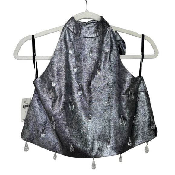 NEW The Wolf Gang Luvia Beaded Halterneck Bouse Silver Large - Picture 3 of 7